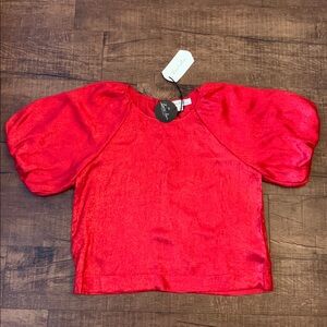 Vine & Love red shimmer puff sleeve blouse